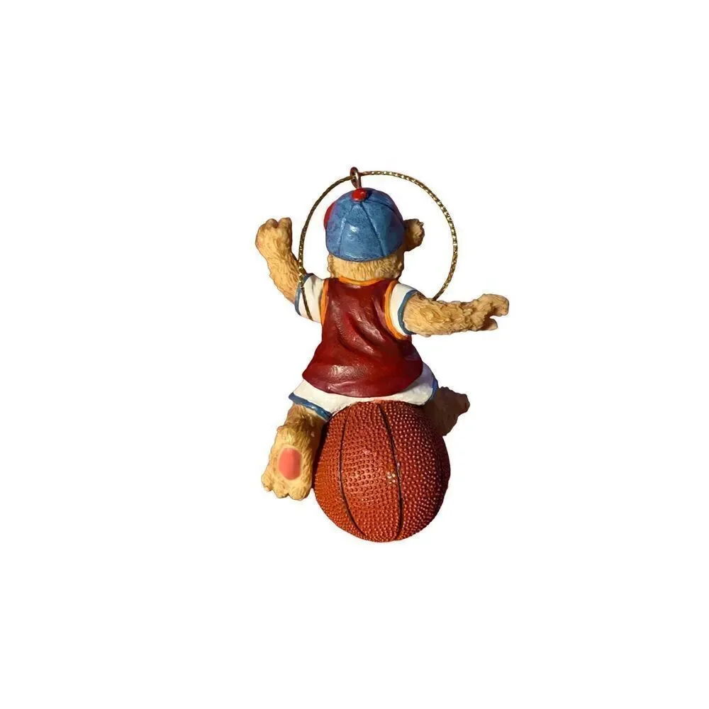 Vintage Christmas basketball, teddy bear tree ornament/3 1/2x 2 1/2